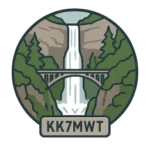 Multnomah Falls with arched pedestrian bridge vector image with the amateur radio callsign KK7MWT