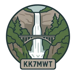 Multnomah Falls with arched pedestrian bridge vector image with the amateur radio callsign KK7MWT